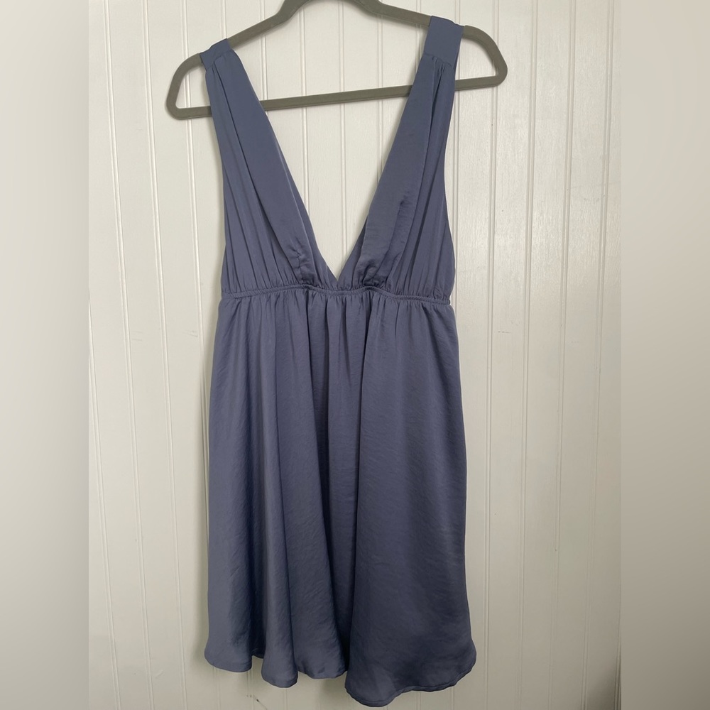 Satin Blue Deep V Sundress